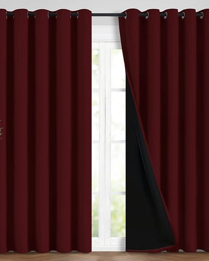 Yakamok 100% Blackout Curtains for Living Room, Noise Reducing Drapes,Thermal Insulated Blackout Curtains for Bedroom(62Wx96L, Burgundy Red, 2 Panels)