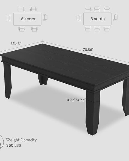 GarveeHome Farmhouse Dining Table for 6-8 People, 71 in Long Kitchen Tables with Wooden Sturdy Frame, 6 ft Large Rectangular Dinner Table for Dining Room, Kitchen, Black, 71" Non-extendable
