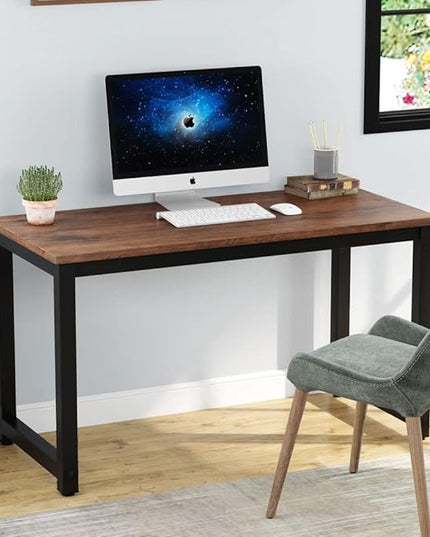Tribesigns Modern Simple Computer Desk, 47 inch Vintage Office Desk Computer Table, Study Writing Study Desk Workstation for Home Office, Rustic Brown
