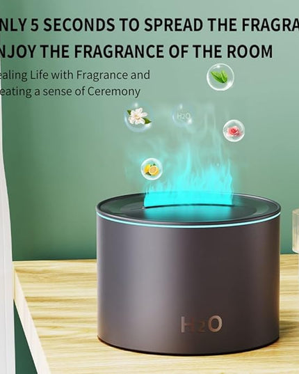 Mood Lighting Humidifier,Simulated Flame Effect,160Ml Essential Oil Diffuser,Colorful Gradient Flame Lamp,Humidifier For Bedroom household Colorful Gradient Flame Humidifier 20-40db(Black)