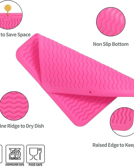 Silicone Dish Drying Mat for Multiple Usage,Easy clean,Eco-friendly,Heat-resistant Silicone Mat for Kitchen Counter or Sink,Refrigerator or Drawer liner Rose M 12 inches x 12 inches