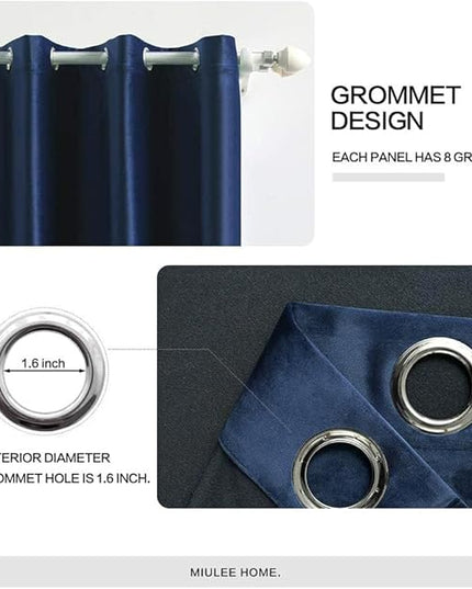 MIULEE 2 Panels Blackout Velvet Curtains Solid Soft Grommet Royal Blue Curtains Thermal Insulated Soundproof Room Darkening Curtains/Drapes/Panels for Living Room Bedroom 52 x 63 Inch
