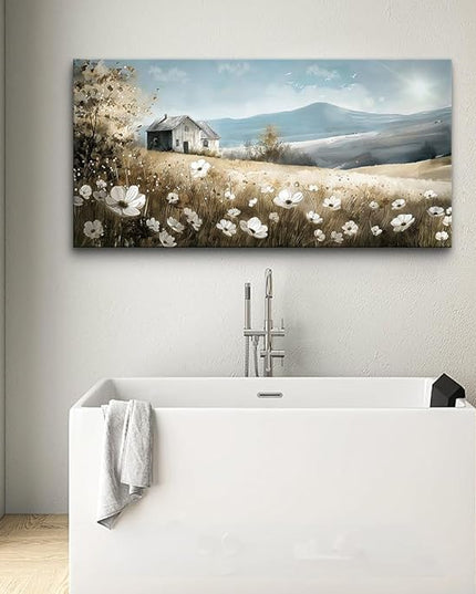 Wapluam Wall Art - Canvas Wall Decor For Living Room & Bedroom - Field Scenery Watercolour Painting - Stretched & Framed - Ready To Hang