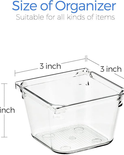 Ravinte 6 Pack Drawer Organizer - 3" X 3" Plastic Storage Bins, Acrylic Organizers with Non-Slip Pads Clear Desk Storage Tray for Makeup, Jewelries, Kitchen Utensils, Bathroom and Office