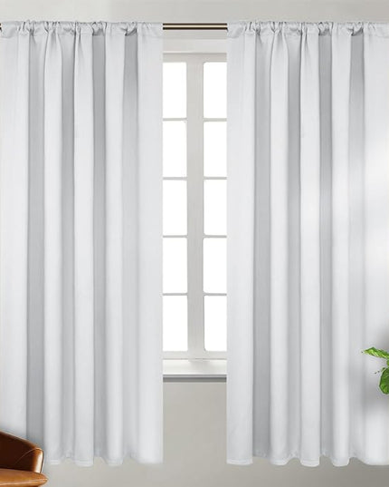 BGment White Curtains 72 inch Length - 42 x 72 inch Rod Pocket and Back Tab Thermal Insulated Room Darkening Curtains for Living Room, 2 Panels Set, Greyish White