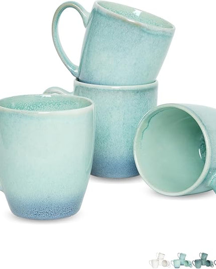 Bosmarlin Ceramic Coffee Mug Set of 4, 17 Oz, Coffee Cups with Big Handle, Microwave Safe, Unique Reactive Glaze (Pale Green, 17 Oz)