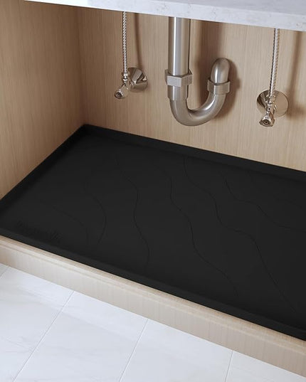 Heavy Duty Silicone Under Sink Mats for Kitchen Waterproof 19" x 19", Extra Thick Under Sink Rubber Mat Drip Tray, Raised Edge Under Sink Liner,Prevent Drips, Leaks, Spills,Black