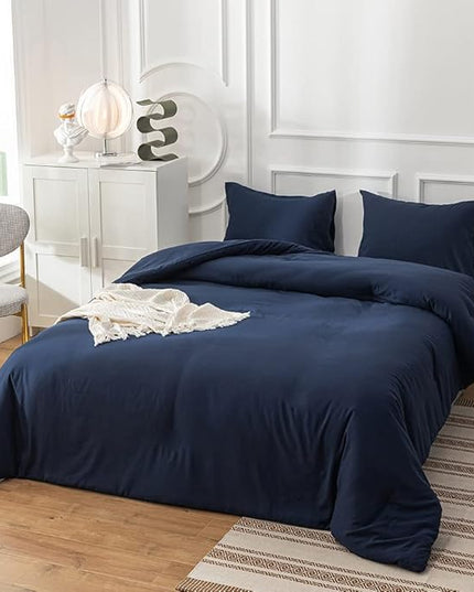 Luxlovery Navy Blue Comforter Set Full Men Boys Dark Blue Bedding Comforter Sets Navy Comfy Soft Blanket Quilts Cozy Breathable Solid Hotel Quality Bedding Comforter Set with 2 Pillowcase