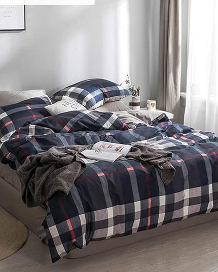 Luxlovery Navy Plaid Comforter Set Queen Navy Blue Buffalo Bedding Set Full Grid Checkered Blanket Quilts Soft Breathable Tartan Dark Blue Comforter Set with 2 Pillowcases