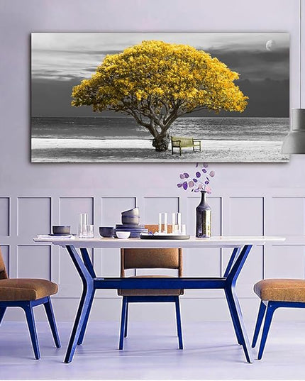 Wapluam Large Canvas Wall Art For Living Room Wall Decor For Office Bedroom Wall Decoration Mural Black And White Landscape Wall Paintings Yellow Trees Framed Pictures Artwork Home Decor 30X60 in