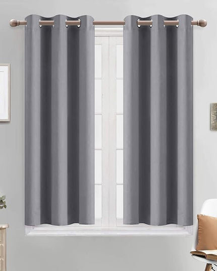 Yakamok Gray Room Darkening Thermal Insulated Blackout Curtains for Bedroom Width 38 Inch by Length 45 Inch, Two Curtain Panels