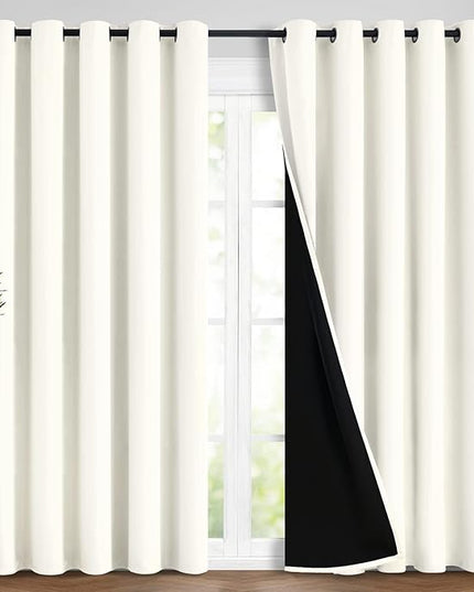 Yakamok Full Blackout Curtains 84 Inches Long,Blackout Curtain Panels for Bedroom, 2 Thick Layers Grommet Top Thermal Insulated Drapes with Black Liner for Living Room(62Wx84L, Cream, 2 Panels)