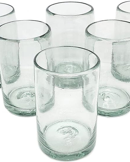 Clear Blown 9 oz Juice Glasses (set of 6) Mexican Handmade Glassware, Recycled Glass, Lead-free, Toxin-Free (Juice)