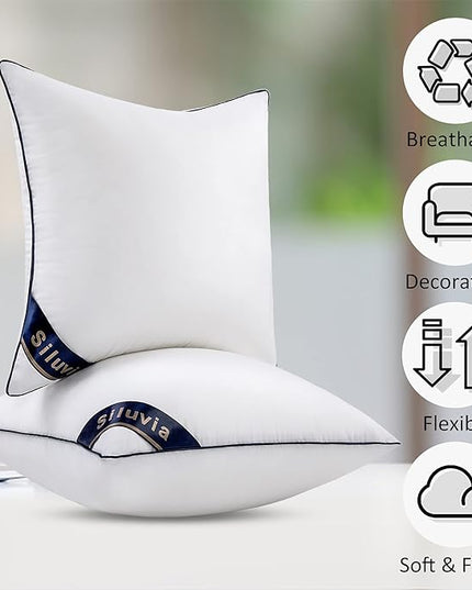 Siluvia 22"x22" Pillow Insert Set of 2 Square Throw 22 Pillows with 100% Cotton Cover for Sofa, Couch, and Bed - White