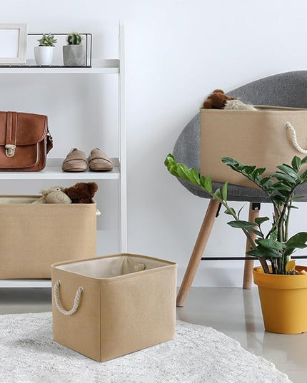 TheWarmHome Organization and Storage Basket for Organizing - 3 Pack 16x12x12 inch Cube Fabric Storage Cubes, Storage Bin for Shelves Gift Closet Organizer Cloth Toy (Beige)