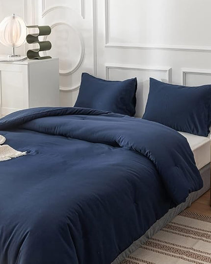 Luxlovery Navy Blue Comforter Set California King Size Navy Bedding Comforter Sets Comfy Soft Dark Blue Blanket Quilts Lightweight 3 Piece Bedding Set for Adults Cal King Size Bed