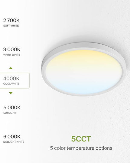 ASD LED 9" Round Flush Mount Ceiling Light Fixture, Low Profile Surface Lighting | 5CCT, Dimmable, Ultra-Thin, ETL Listed | 18W 1660LM 2700-6000K 120V | Kitchen, Bedroom, Hallway Lamp | White