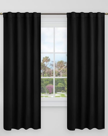BGment 72 Inch Curtains for Living Room - Blackout Thermal Insulated Curtains Noise Reducing Energy Efficiency Room Darkening Solid Rod Pocket and Back Tab Drapes, 2 Window Panels, 34 x 72 Inch, Black