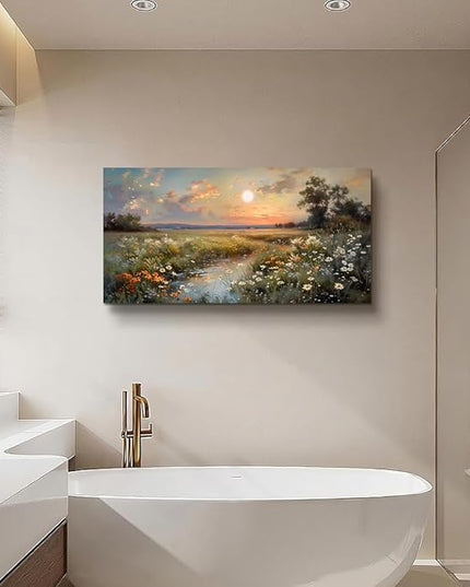 hyidecorart Canvas Wall Art For Living Room Wall Decor For Bedroom Office Decorations Vintage Farmhouse Wildflower Wall Paintings Nature Landscape Picture Artwork Aesthetic Home Decor Ready To Hang