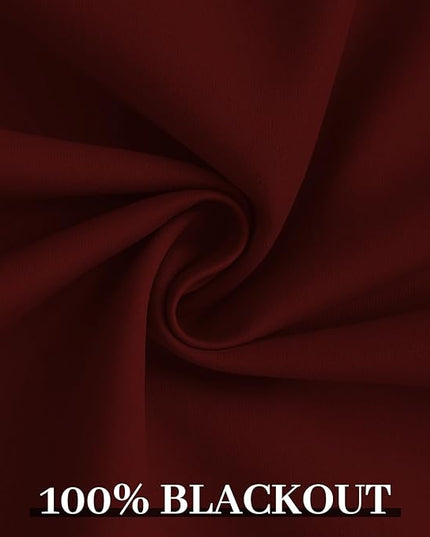 Yakamok Room Darkening 100% Blackout Curtains Grommet Window Treatments with 2 Thick Layers-Burgundy Red Thermal Insulated Drapes Set of 2 Panels for Bedroom Living Room 52 Inches by 63 Inches Length