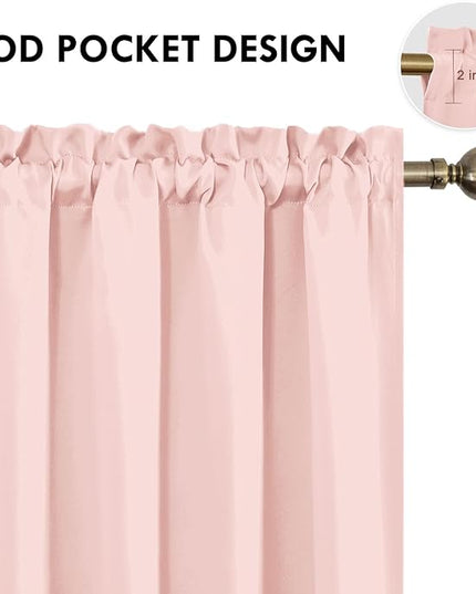 DWCN Blackout Curtains – Thermal Insulated, Energy Saving & Noise Reducing Bedroom and Living Room Curtains, Blush Pink, W 52x L 45 Inch, Set of 2 Rod Pocket Curtain Panels