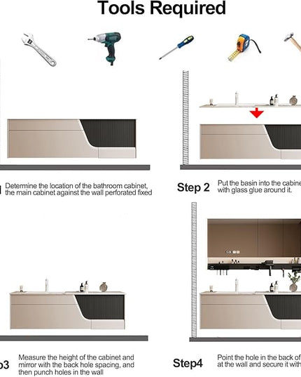 36IN Suspended Bathroom Vanity - Modern Bathroom Vanity with Sink with LED Defogging Mirror & Multifunctional Storage Rack & Large Storage Space & Time Display Function