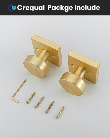 Brushed Gold Dummy Door Knob, Heavy Duty Closet Door Knob, Square Individual Dummy Door Knob Single Side (2 Pieces/1 Pack)