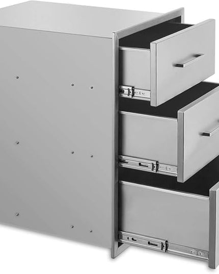 20" W x 27" H x 23" D Stainless Steel Outdoor Kitchen Drawers BBQ Drawers Triple Access Drawers Flush Mount for Outdoor Kitchens Or BBQ Island
