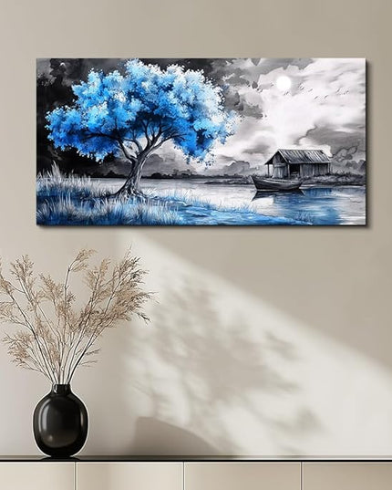 PHAOHUAXM large Wall Art For Living Room Bedroom Wall Decor Black White Scenery And Blue Trees Wall Painting Modern Home Decoration For Room Office Restaurant Canvas Art Prints Home Decor 20x40 In