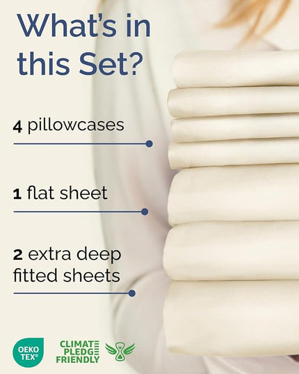 Extra Deep Split King Sheet Set - 7 Piece Breathable and Cooling Sheets - Hotel Luxury Bed Sheets Set - Easy Fit - Soft, Wrinkle Free and Comfy Sheets Set - Off White Sheet Set with Extra Deep Pockets