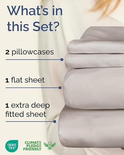Extra Deep Twin Sheet Set - 4 Piece Breathable & Cooling Sheets - Hotel Luxury Bed Sheets Set - Easy & Secure Fit - Soft, Wrinkle Free & Comfy Sheets Set - Light Grey Sheet Set with Extra Deep Pockets