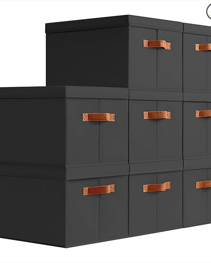 Storage Bins with Lids - Large Fabric Closet Bins with Lid, 8 Pack Clothes Organizers and Storage, Collapsible Stackable Cube Basket for Home, Office, Dorm, Black