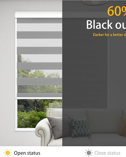 Motorized Zebra Blinds with Remote Blackout Cordless Zebra Shade Smart Home Electric Curtains for Windows and Privacy Light Filtering Roller Shades, Easy to Install, 36" W x 72" H, Grey