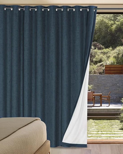 H.VERSAILTEX Linen Blackout Curtains Durable Thick Textured Linen Look 100% Blackout Patio Door Curtain Anti Rust Grommet Extra Wide Sliding Door Curtain Panel, 100 inch W X 108 inch L - Navy