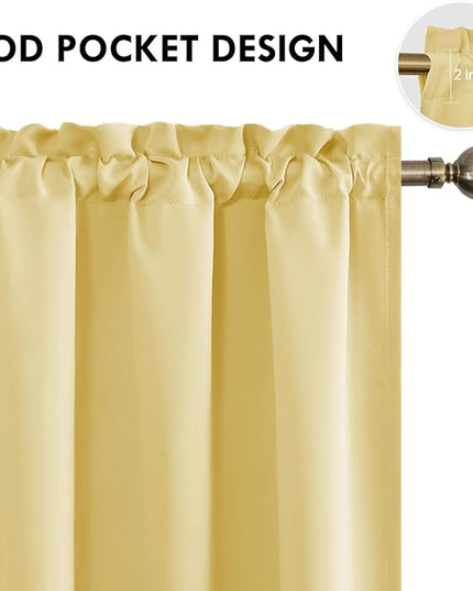 DWCN Blackout Curtains for Bedroom – Rod Pocket Thermal Insulated Noise Reducing Noise Reducing Drapes for Living Room, W 42 x L 54 Inch, 2 Panels, Light Yellow