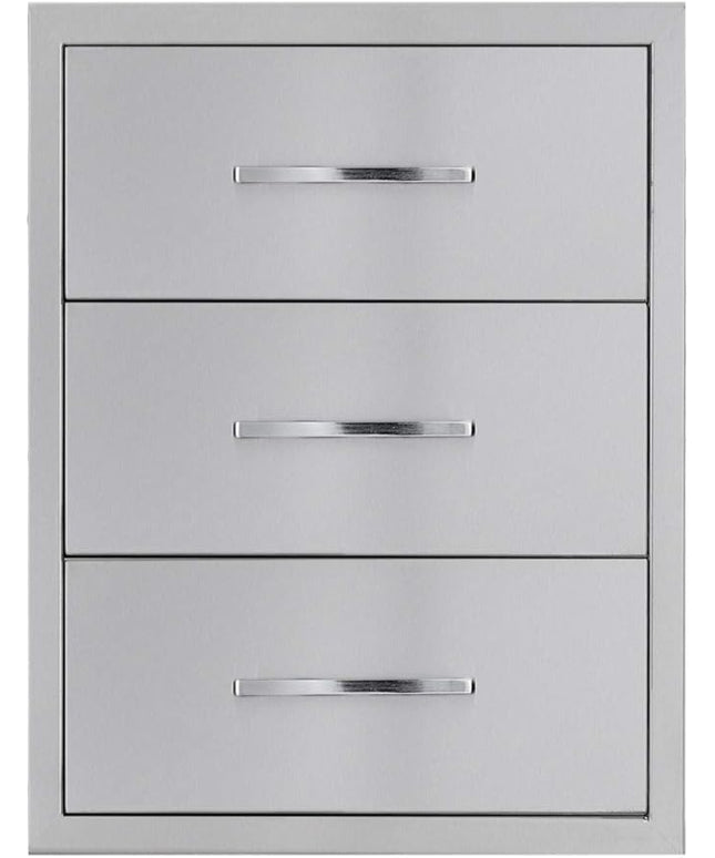 18" W x 24" H x 23" D Stainless Steel Outdoor Kitchen Drawers BBQ Drawer Triple Access Drawers Flush Mount for Outdoor Kitchens Or BBQ Island