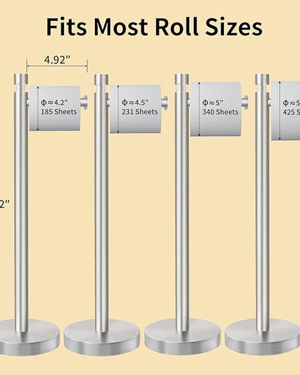 YUMORE Toilet Paper Holder Stand Freestanding, Weighted and Sturdy Brushed Nickel Stainless Steel Design with Non-Slip Cap, Rustproof Tissue Roll Holder for Modern Bathroom, RV