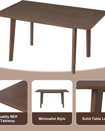 5-Piece Dining Set Modern Dinner Table Set for 4, Wood Dining Table with 4 Upholstered Chairs, 60" Rectangular Table with Stackable Chairs Padded Seat Backrest for Dining Room Kitchen Apartment,Walnut