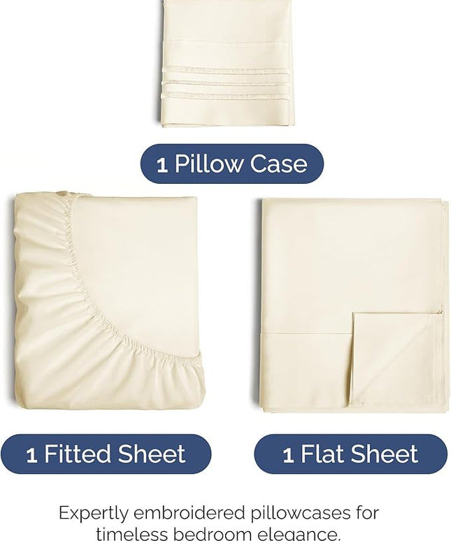 Twin Size 3 Piece Sheet Set - Comfy Breathable & Cooling Bed Sheets Set - Hotel Luxury Bedding for Women, Men, Kids, Teens, Boys & Girls - Deep Pockets, Ultra-Soft, Wrinkle Free - Oeko-Tex - Off White