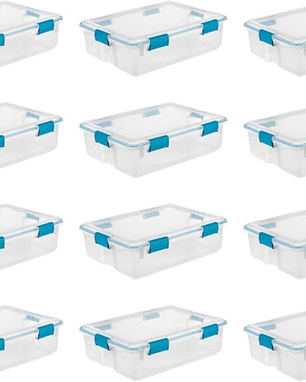 Sterilite 12-Pack Gasket Box, Weather-Resistant Storage Bins with Latching Lids, 37 Quart - Heavy-Duty Organizing Containers for Closet, Bathroom, and Office