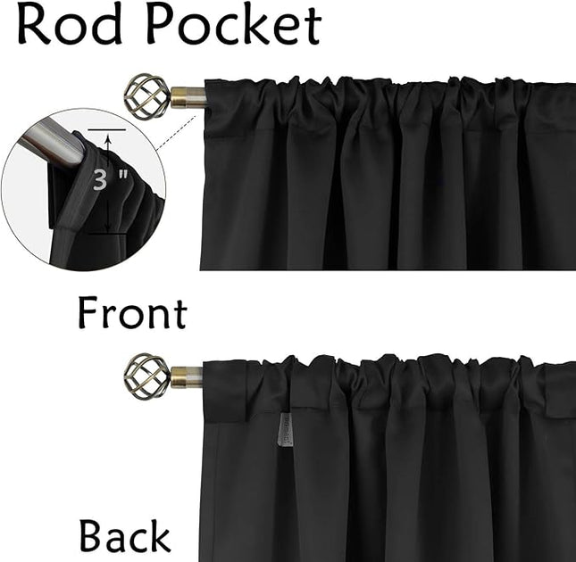 BGment Black Out Curtains 54 Inch Long for Bedroom - 34 x 54 Inch Curtains Thermal Insulated Noise Reducing Energy Efficiency Rod Pocket and Back Tab Drapes for Kids Room, 2 Windows Panels, Black