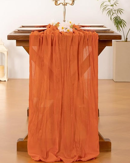 Socomi 3pcs Orange Cheesecloth Table Runner Christmas Boho Rustic Gauze 120 inch 10FT Cheese Cloth Runner for Wedding Party Baby Shower Birthday Home Decor Holiday Decorations