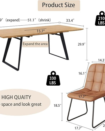 ZckyCine Modern Dining Table and Chair Set for 4 – Rectangular Expandable Wooden Table, Space-Saving Multifunctional Design for Small Spaces