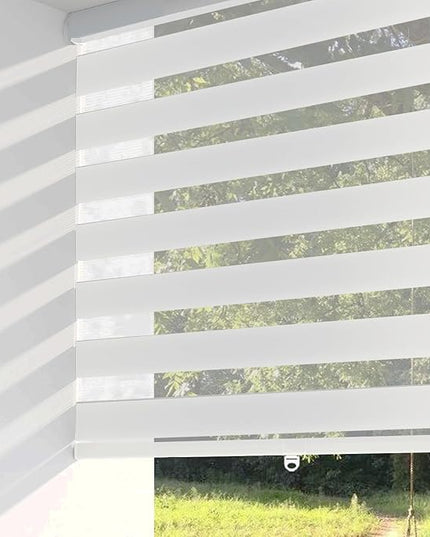 Shadesu Cordless Zebra Blinds for Windows, 65" W x 72" H, White, Dual Layer Free-Stop Zebra Shades, Light Control for Day and Night, Sheer Blinds for Indoor Windows, Bedroom, Kitchen
