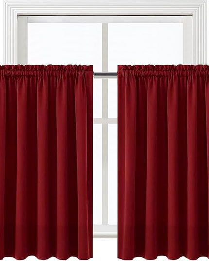 DWCN Burgund Short Blackout Curtains for Bedroom/Kitchen, Thermal Insulated Energy Saving Room Darkening Curtains for Living Room (W60 x L36 inch, Set of 2 Panels, Top of Rod Pocket)