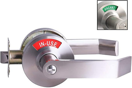 LYNN HARDWARE Medium/Heavy Duty Designer Commercial Lever Door Lock - Bathroom Privacy w/Door Indicator, Restroom Door Knob, Commercial Door Handle, Bathroom Lock, Occupied Door Handle, Satin Chrome