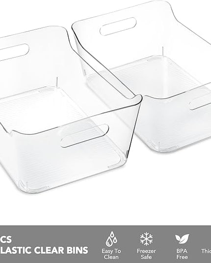 Tiawudi 2 Pack Plastic Storage Bins, Extra Large Pantry Organizer, 13.5" x 10" Clear Storage Containers and Organizer Bins, Multi-Use Bins for Home, Kitchen, Closet and Cabinet