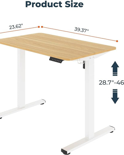 Adjustable Stand Up Desk Standing Desk, 40x24 Inches Home Office Desks with Memory Preset Computer Workstation, Splice Maple Top + White Frame