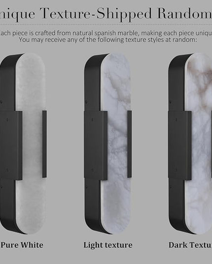 Alabaster Wall Sconce, 20" Natural Marble Wall Sconce, Black Alabaster Sconces Set of Two, Indoor Modern Bathroom Sconces Wall Lighting for Living Room, Bedroom, Hallway, Stairs