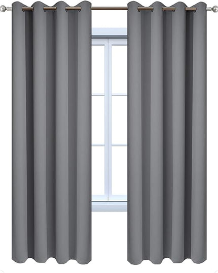 Yakamok 96 Inches Thermal Insulated Gray Blackout Curtains Room Darkening Window Drapes with 8 Grommets,52 Inch Width, Set of 2, 2 Tie Backs Included